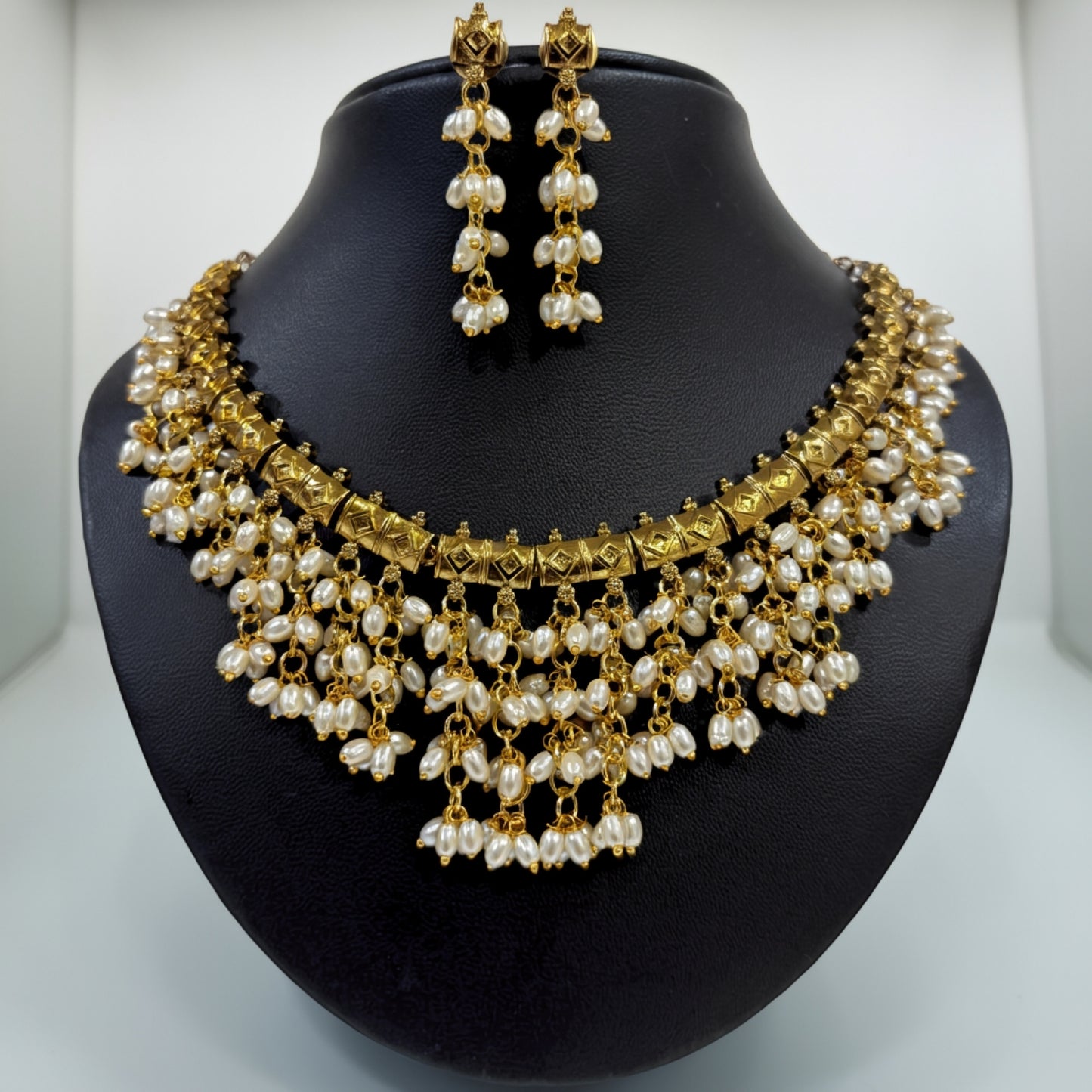 Royal Pearl Drop Imitation Necklace Set – Gold Finish Bridal Jewellery