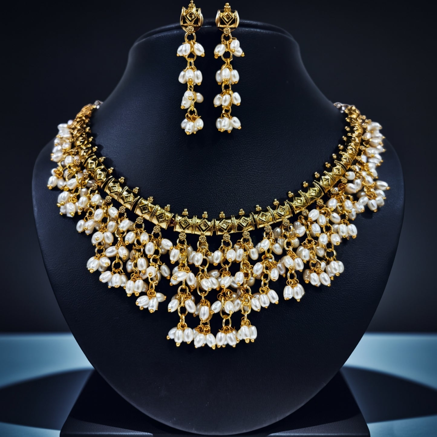 Royal Pearl Drop Imitation Necklace Set – Gold Finish Bridal Jewellery