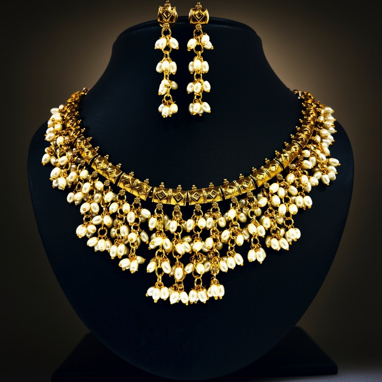 Royal Pearl Drop Imitation Necklace Set – Gold Finish Bridal Jewellery