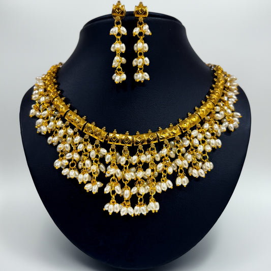 Royal Pearl Drop Imitation Necklace Set – Gold Finish Bridal Jewellery