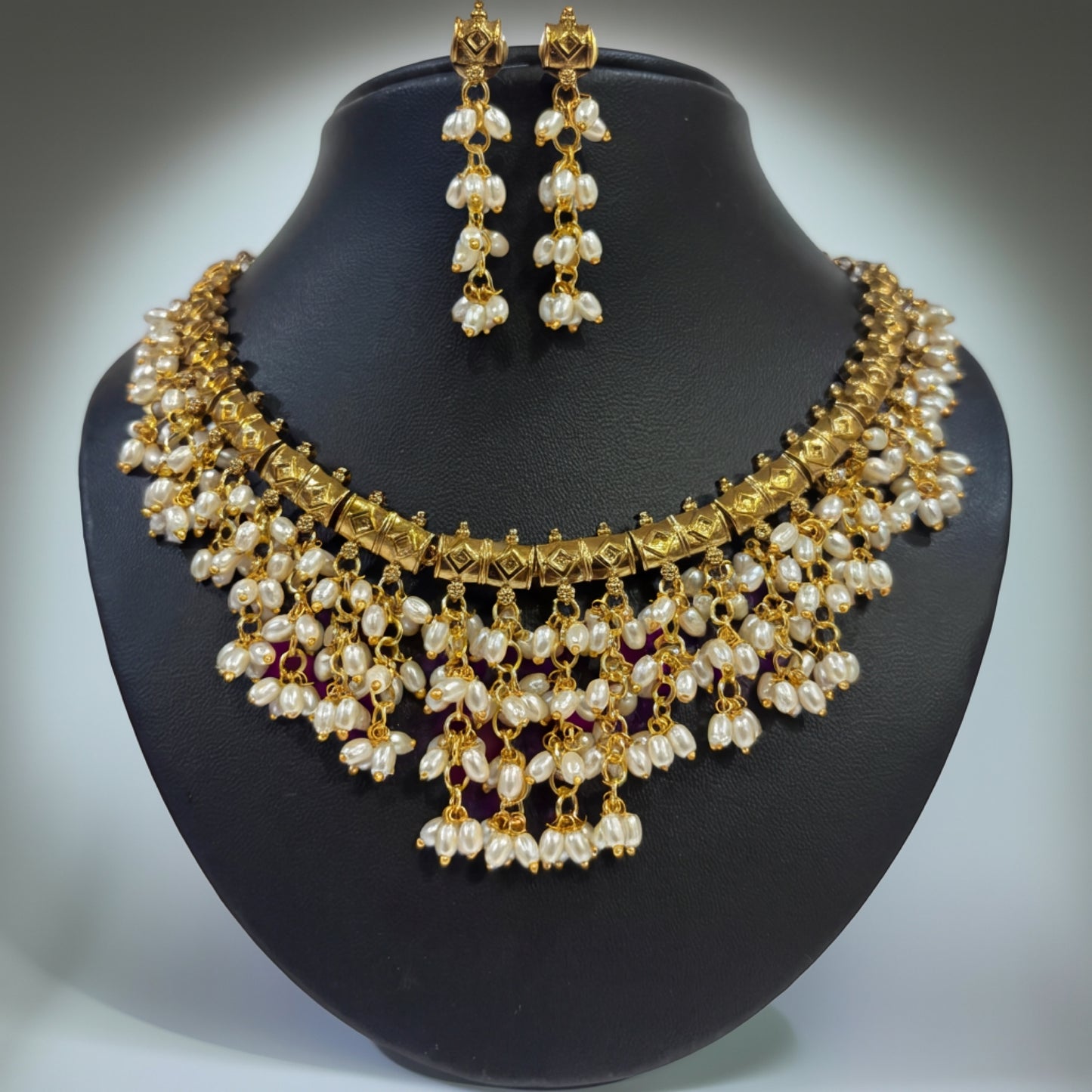 Royal Pearl Drop Imitation Necklace Set – Gold Finish Bridal Jewellery
