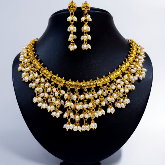 Royal Pearl Drop Imitation Necklace Set – Gold Finish Bridal Jewellery