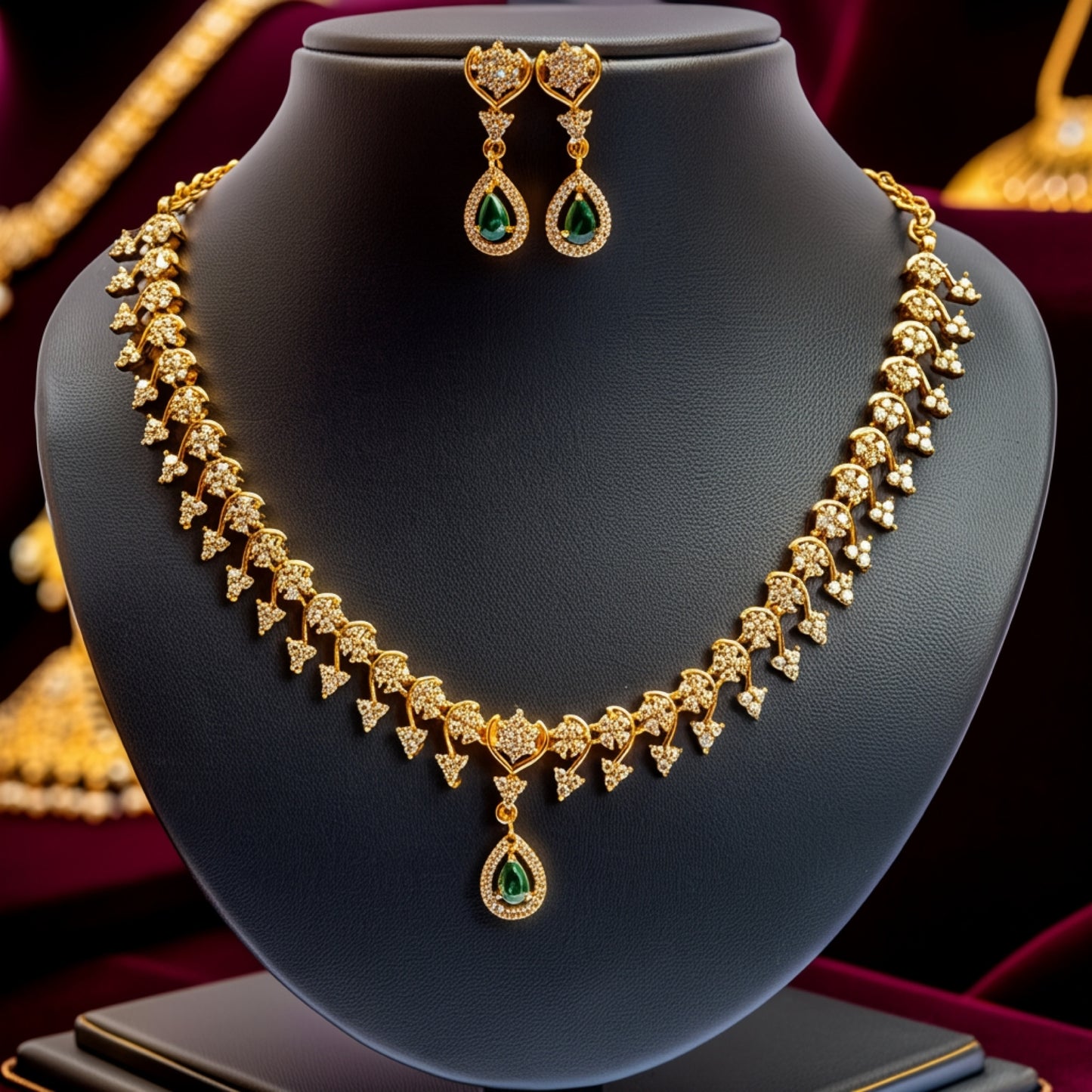 Emerald Green Teardrop Necklace & Earrings Set – Elegant Crystal Jewelry for Special Occasions