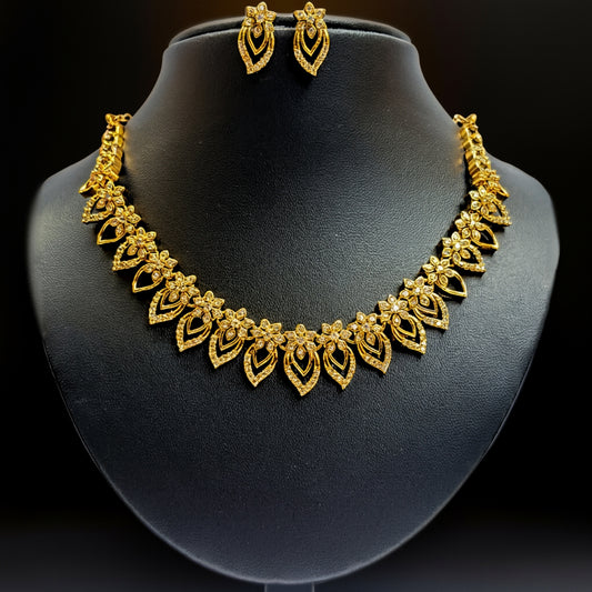 Gold-Plated Floral Diamond Necklace & Earrings Set