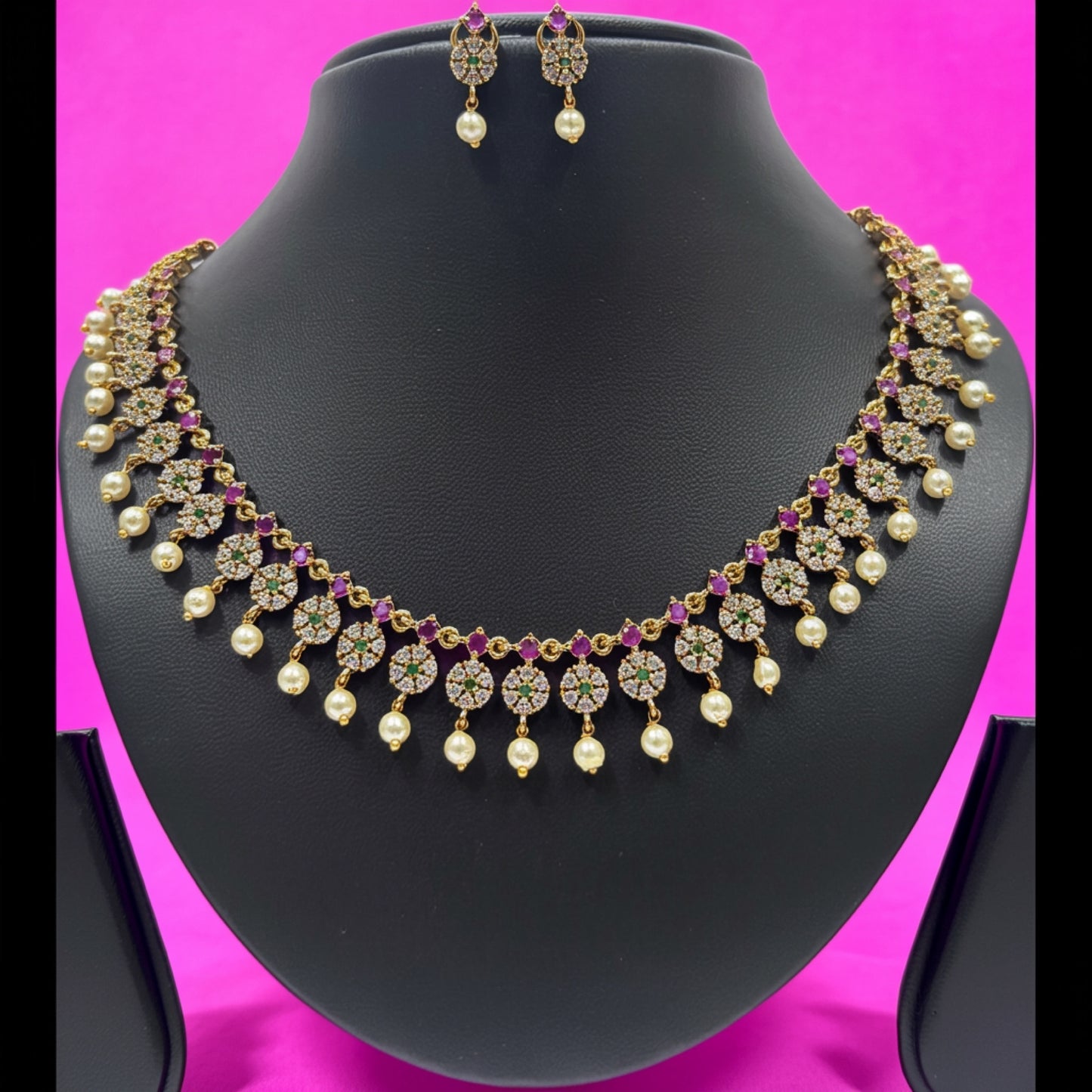 Floral Cluster Pearl Drop Necklace and Earring Set – Ruby