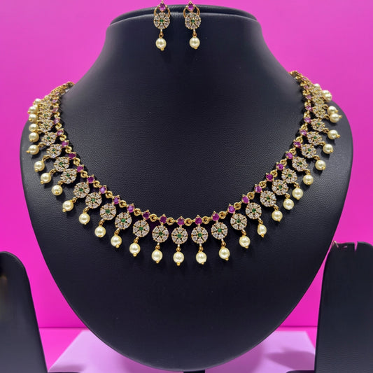 Floral Cluster Pearl Drop Necklace and Earring Set – Ruby