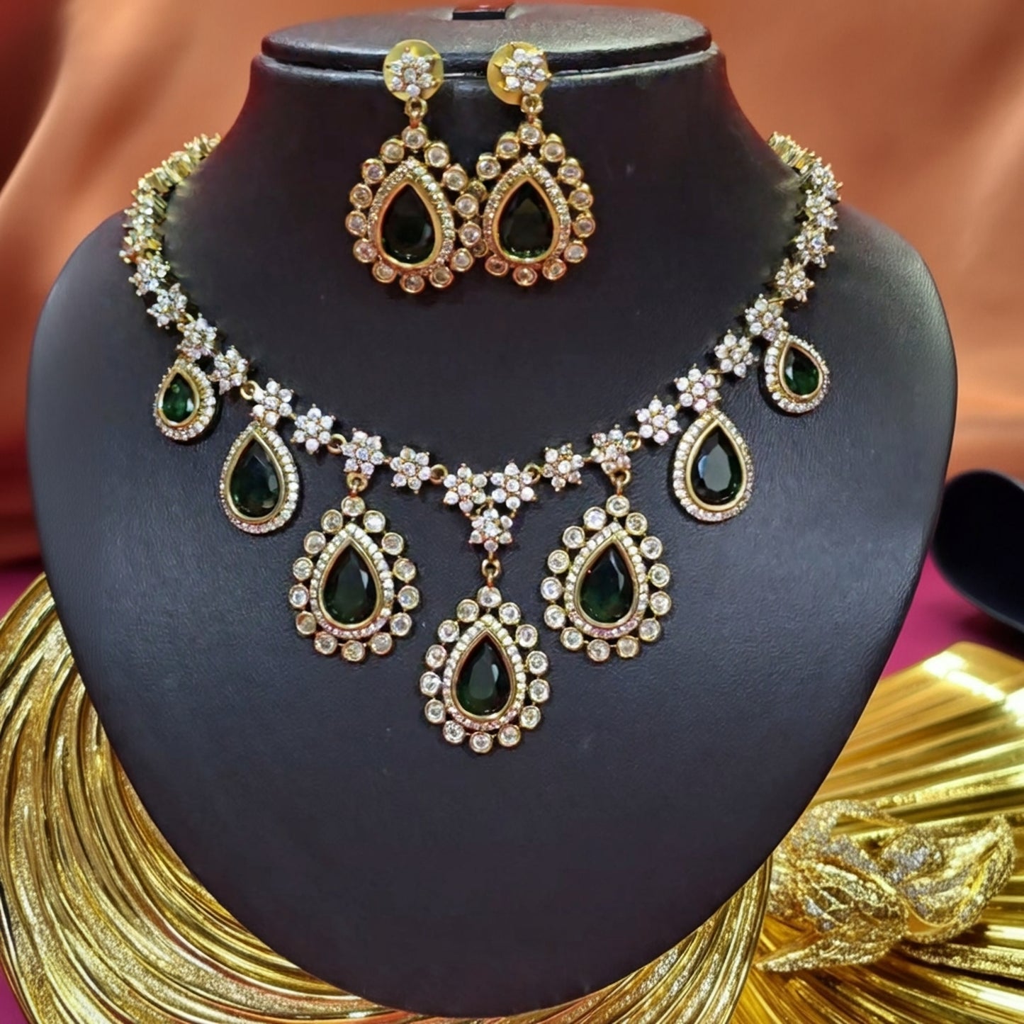 The 'Royal Empress' Green Stone Statement Necklace Set
