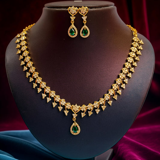Emerald Green Teardrop Necklace & Earrings Set – Elegant Crystal Jewelry for Special Occasions