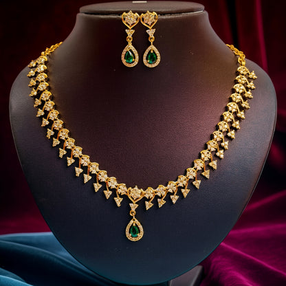 Emerald Green Teardrop Necklace & Earrings Set – Elegant Crystal Jewelry for Special Occasions