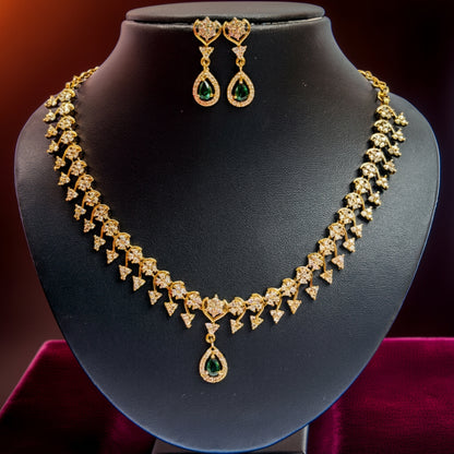 Emerald Green Teardrop Necklace & Earrings Set – Elegant Crystal Jewelry for Special Occasions
