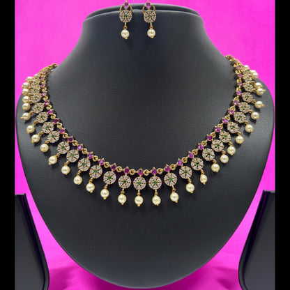 Floral Cluster Pearl Drop Necklace and Earring Set – Ruby